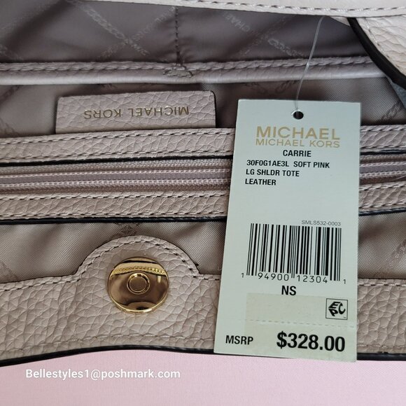 MICHAEL KORS Carrie Pebbled Leather Large Shoulder Tote- Soft Pink color⭐ - Picture 16 of 16